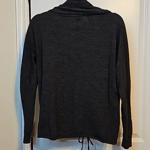 Theory Cardigan Button & Drawstring Wool Blend Charcoal Cowl Neck Collar Small - Picture 5 of 5